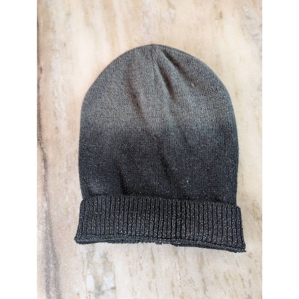 Amiee Lynn Beanie Hat Women's OS Gray Metallic Glittered Soft Knit Ribbed Trim